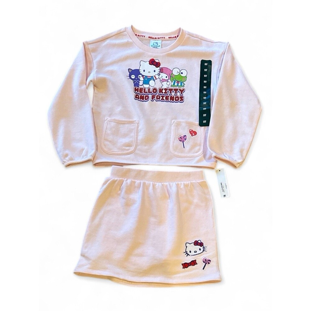 NWT Hello Kitty & Friends Girls 5T Light Pink Skort Scooter Set With Sweatshirt